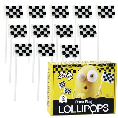 Black and White Checkered Flag Lollipops - 12 Pack - Individually Wrapped Suckers for Race Car Party Favors &amp; Birthday Supplies