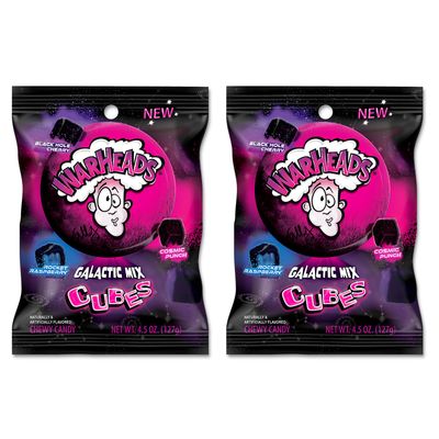 WARHEADS Galactic Mix Cubes - Sour Sweet &amp; Fruity Chewy Candy - Black Hole Cherry, Rocket Raspberry &amp; Cosmic Punch Flavors - 4.5 oz. Bags - 2 Pack