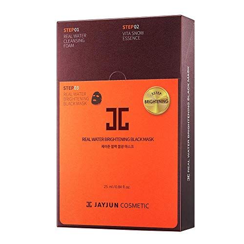 JAYJUN Real Water Brightening Black Mask, Pack of 10 Sheets, 25ml, 0.84 fl. oz., Brightening, Hydrating, Sheet Mask, 3 Step