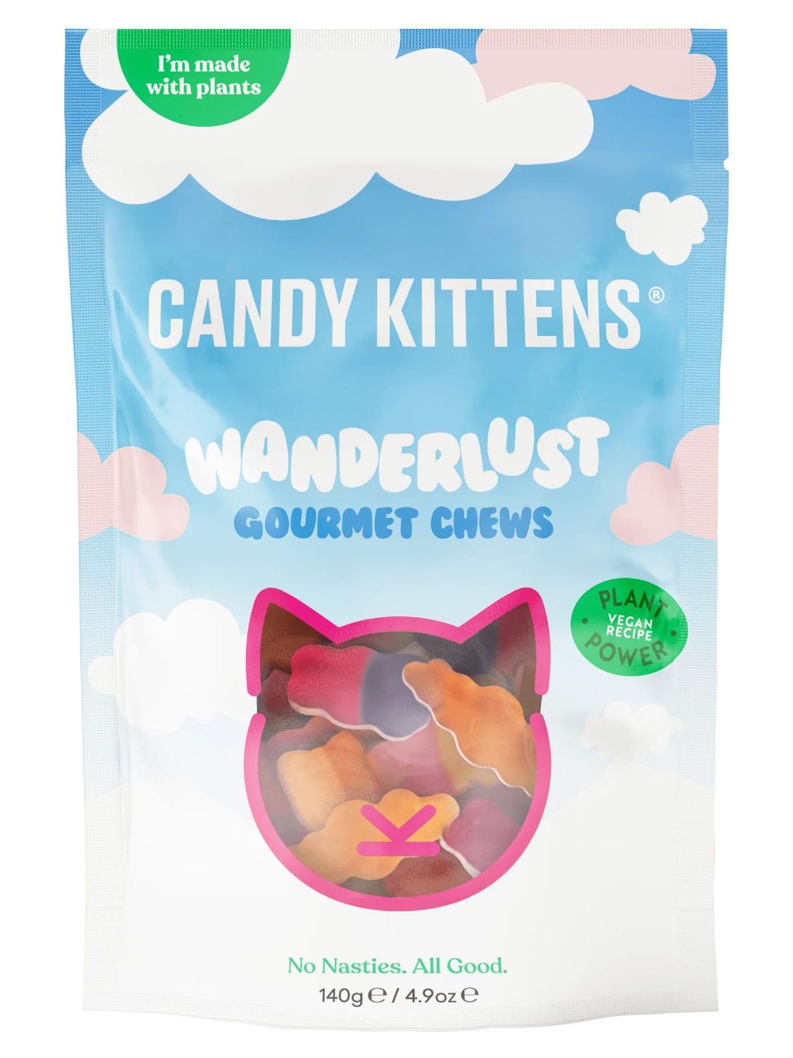 Candy Kittens Vegan Candy WANDERLUST 140g, Vegan Gummies - Four Flavour Fruit &amp; Sweets Mix - Strawberry, Orange, Blackcurrant &amp; Passion Fruit