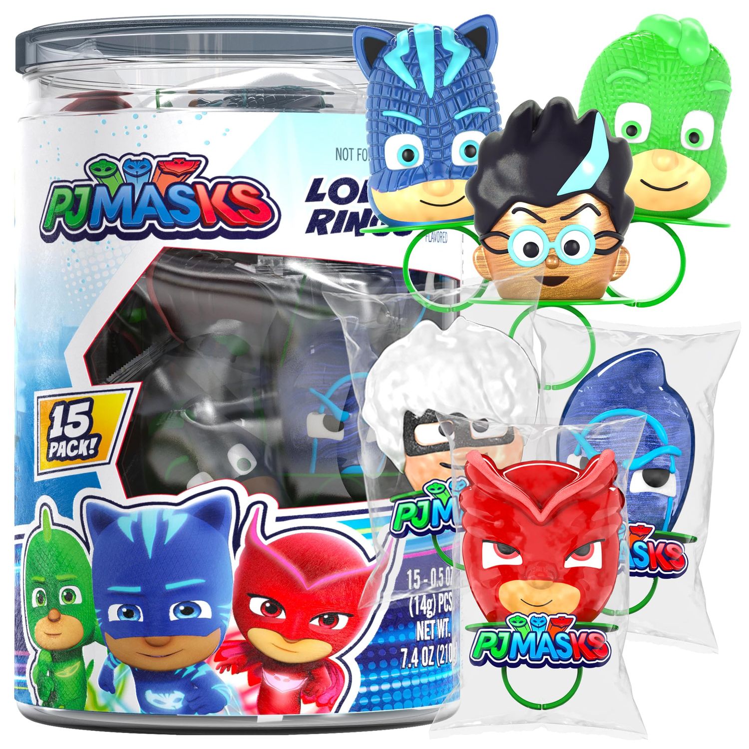 PJ Masks Lollipop Rings 15pk - Ring Candy For Kids For Pj Masks Birthday Party Supplies &amp; Pj Mask Birthday Decorations - PJ Mask Party Favors For Pj Mask Cake Topper &amp; Goodie Bags
