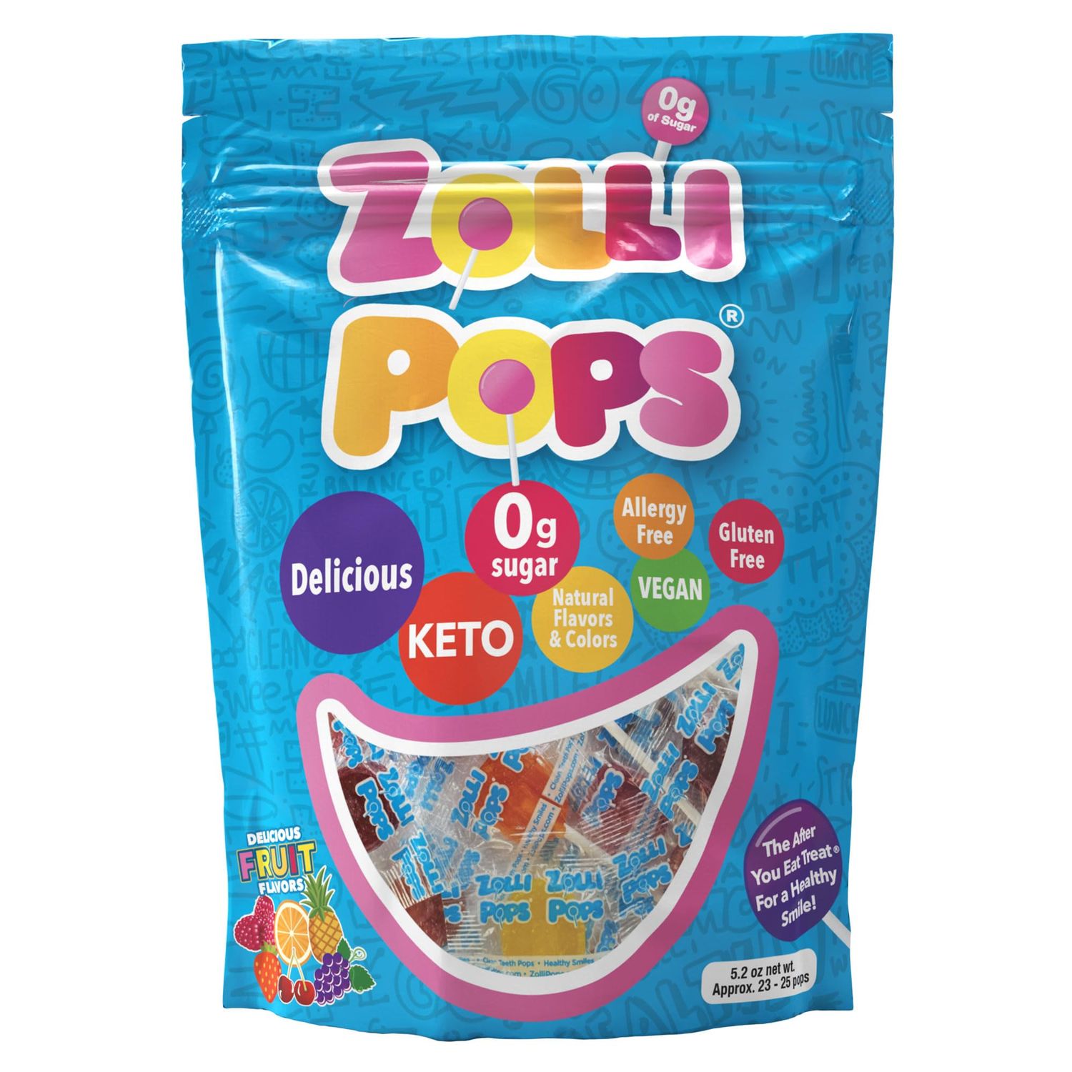 Zollipops Clean Teeth Lollipops Anti-Cavity, Sugar-Free Candy 10.4 oz Bag - Great for Kids, Diabetics, and Keto Diet Snacking