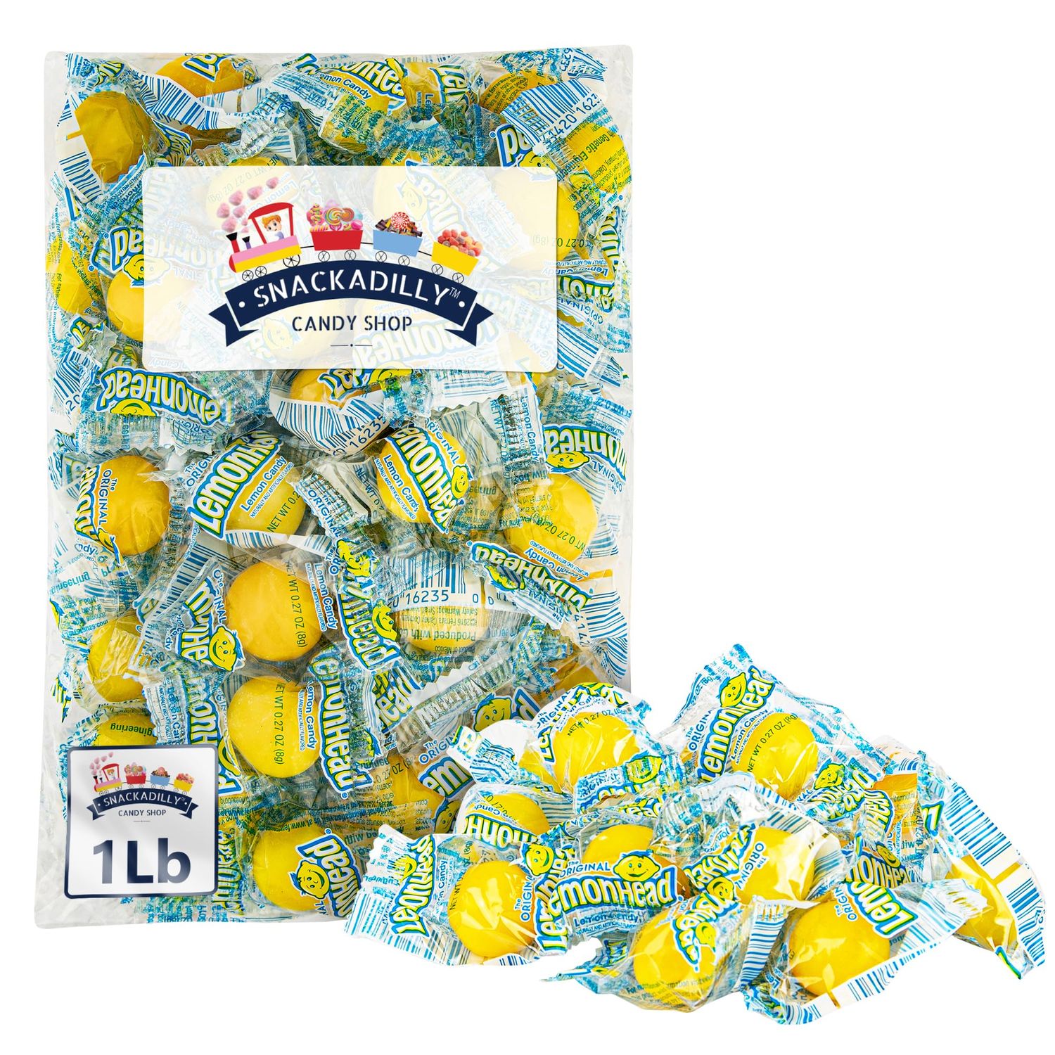 Lemonheads 1LB Bag Sour Lemon Head Balls Wrapped Candy - Delicious Lemon Flavored Candy - 40 Pcs Per Bag - Freshly Packed By Snackadilly