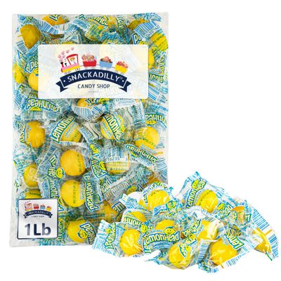 Lemonheads 1LB Bag Sour Lemon Head Balls Wrapped Candy - Delicious Lemon Flavored Candy - 40 Pcs Per Bag - Freshly Packed By Snackadilly