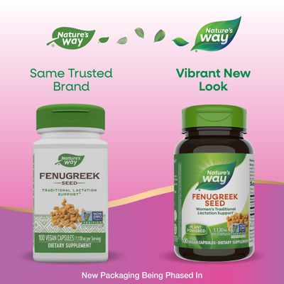 Nature's Way Fenugreek Seed, Traditional Lactation/Breastfeeding Support, Non-GMO Project Verified, Vegan, 100 Capsules (Packaging May Vary)
