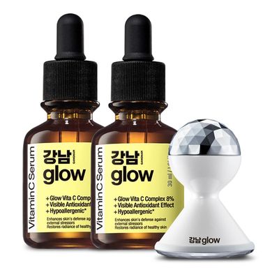 GANGNAM GLOW Vitamin C Serum 1.01 oz(Pack of 2) Galvanic Red LED Booster - Korean Skin Care I Vitamin E &amp; Hyaluronic Acid Serum for Face I Face Moisturizer for Women