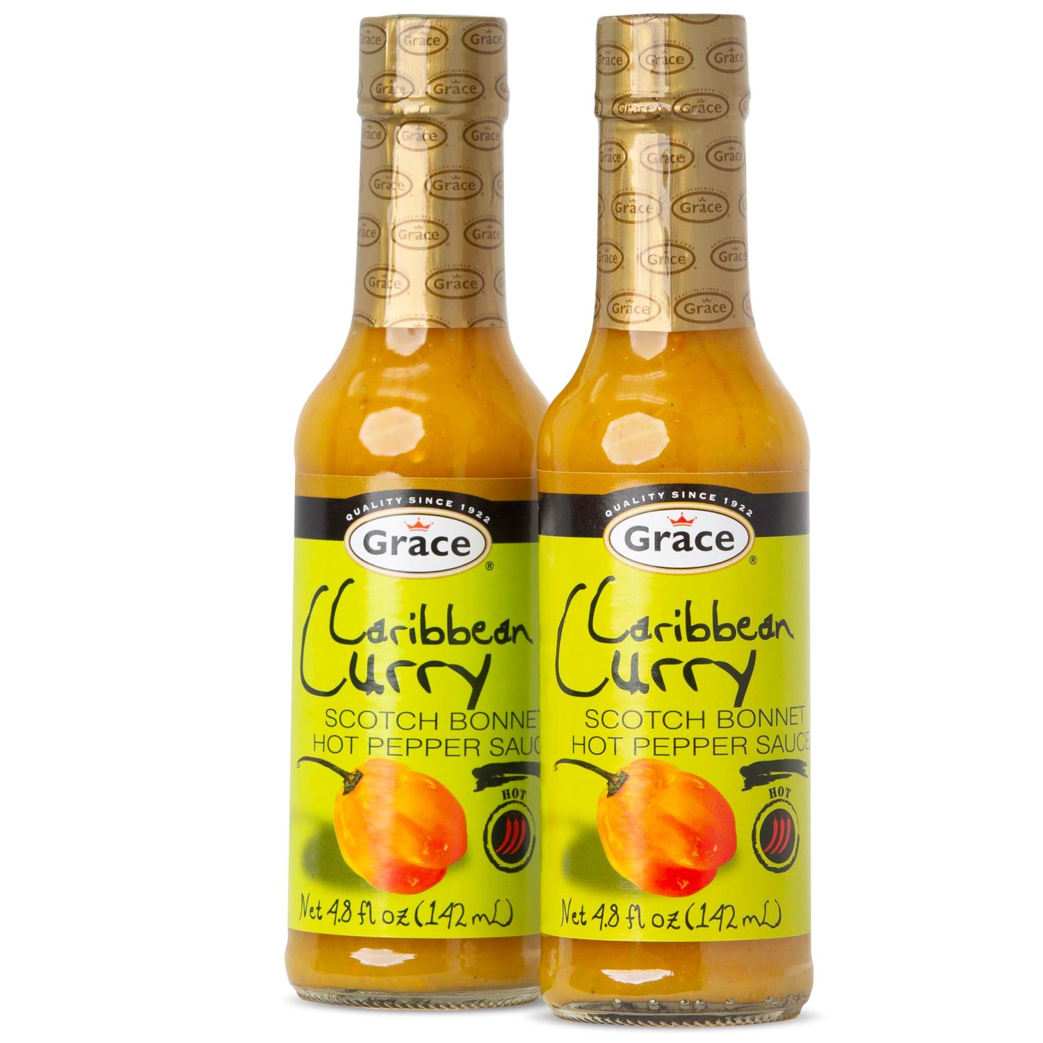 Grace Caribbean Curry Scotch Bonnet Hot Pepper Sauce 4.8oz - 2 Pack - Authentic Jamaican Scotch Bonnet Pepper Sauce with Caribbean Curry Spices - Curry Hot Sauce - Caribbean Hot Sauces