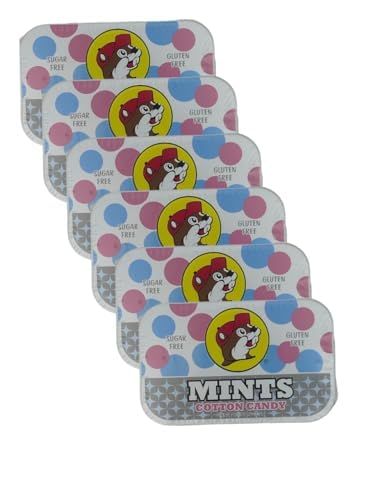 Buc-ee's Fresh Breath Mints - Sugar-Free, Gluten-Free, Long-Lasting Breath Freshener, Strong Mouth Watering Mints for Dry Mouth, Travel Size Tin Can - 50 Flavored Candy Mints (Cotton Candy, Pack of 6)