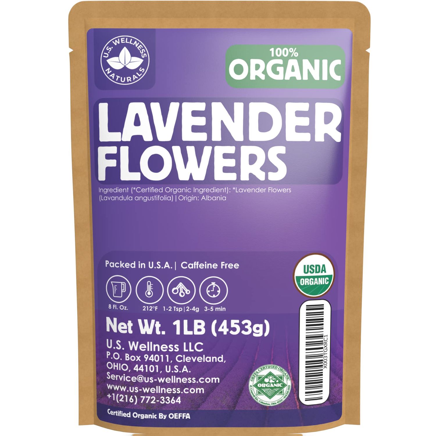 Lavender Tea 1LB (16Oz) 100% Certified Organic Lavender Flowers Dried Loose Lavender Tea Perfect for Tea, Baking, Lemonade, DIY Beauty, Sachets &amp; Fresh Fragrance 100% Raw Albanian Harvest