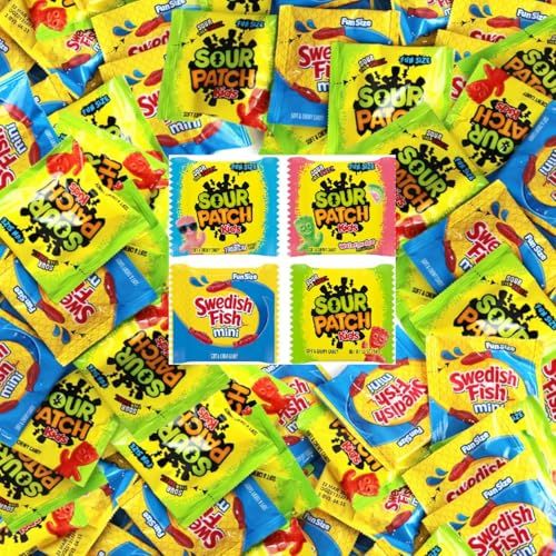 SourPatch Kids &amp; Swedish Fish Variety Pack, Fun Size Individually Wrapped Candy for Party, 2lb Bag, LIVEBEAR Assortment.
