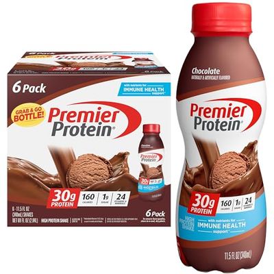Premier Protein Shake, Chocolate, 30g Protein 1g Sugar 24 Vitamins Minerals Nutrients to Support Immune Health, 11.5 fl oz (Pack of 6)