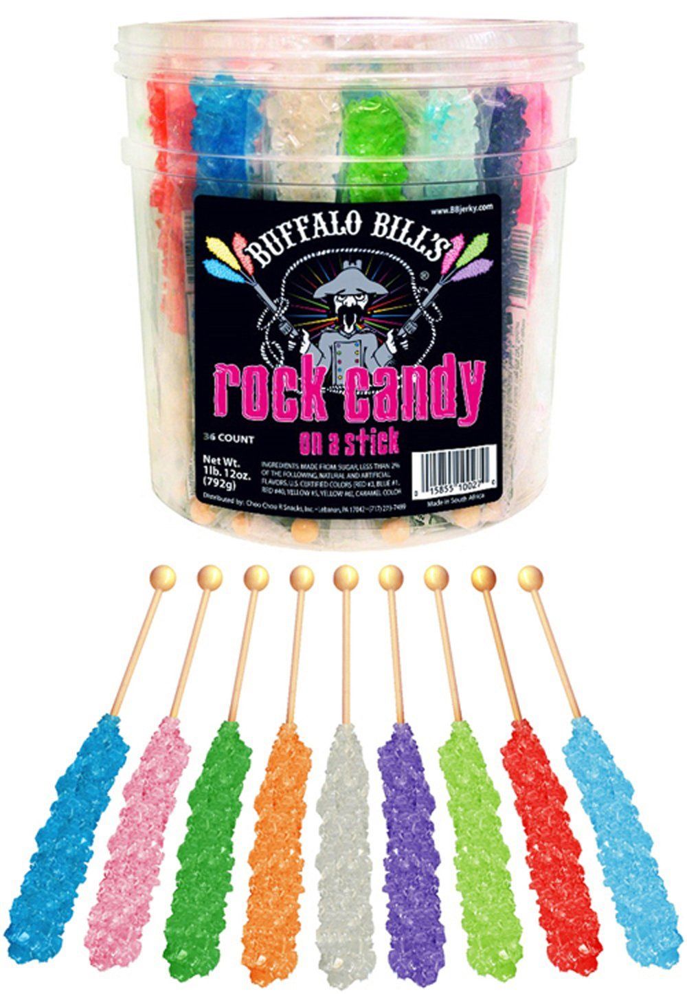 Buffalo Bills Mixed Rock Candy On A Stick (36-ct tub mixed rock candy crystal sticks in 9 flavors)