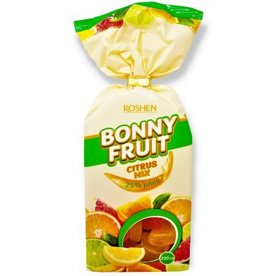 Roshen Bonny-Fruit Jelly Candy, Citrus Mix, Orange, Grapefruit &amp; Lemon-Lime Shapes, 7.05 oz (200g), 25% Juice, Approx. 28 Jellies, Kosher, Halal Soft Fruit Gems