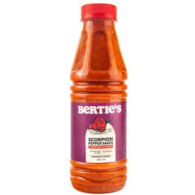 Bertie&#39;s Trinidad Scorpion Pepper Sauce - 500ml - Bold Flavor and Insane Heat