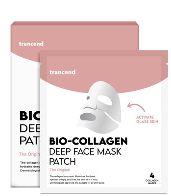 Trancend Original Real Deep Collagen Face Mask for Korean Skin Care, Hydrating Face Masks Skincare, Bio-Collagen Hydrogel Sheet Mask, Overnight Pore Minimizing &amp; Elasticity Improvement, 39G (4 Count)