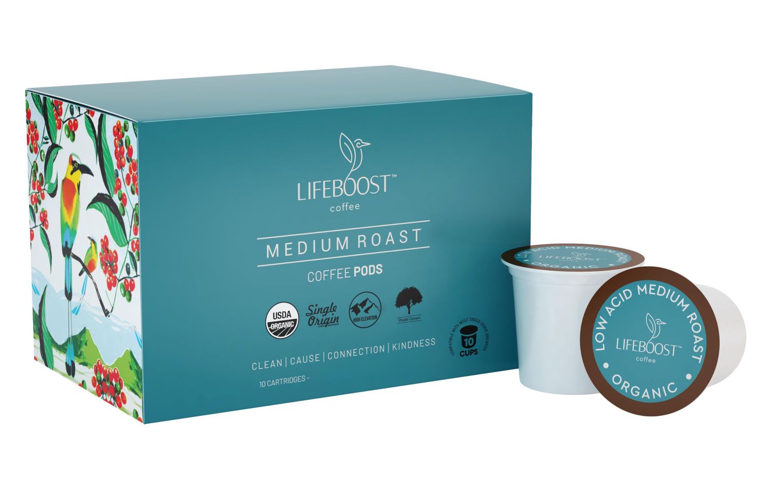 Lifeboost Medium Roast Low Acid Coffee K Cups - Single Origin Mold Free Non-GMO Organic Coffee Pods - Compatible with Keurig &amp; Keurig 2 Machines - 10 Count