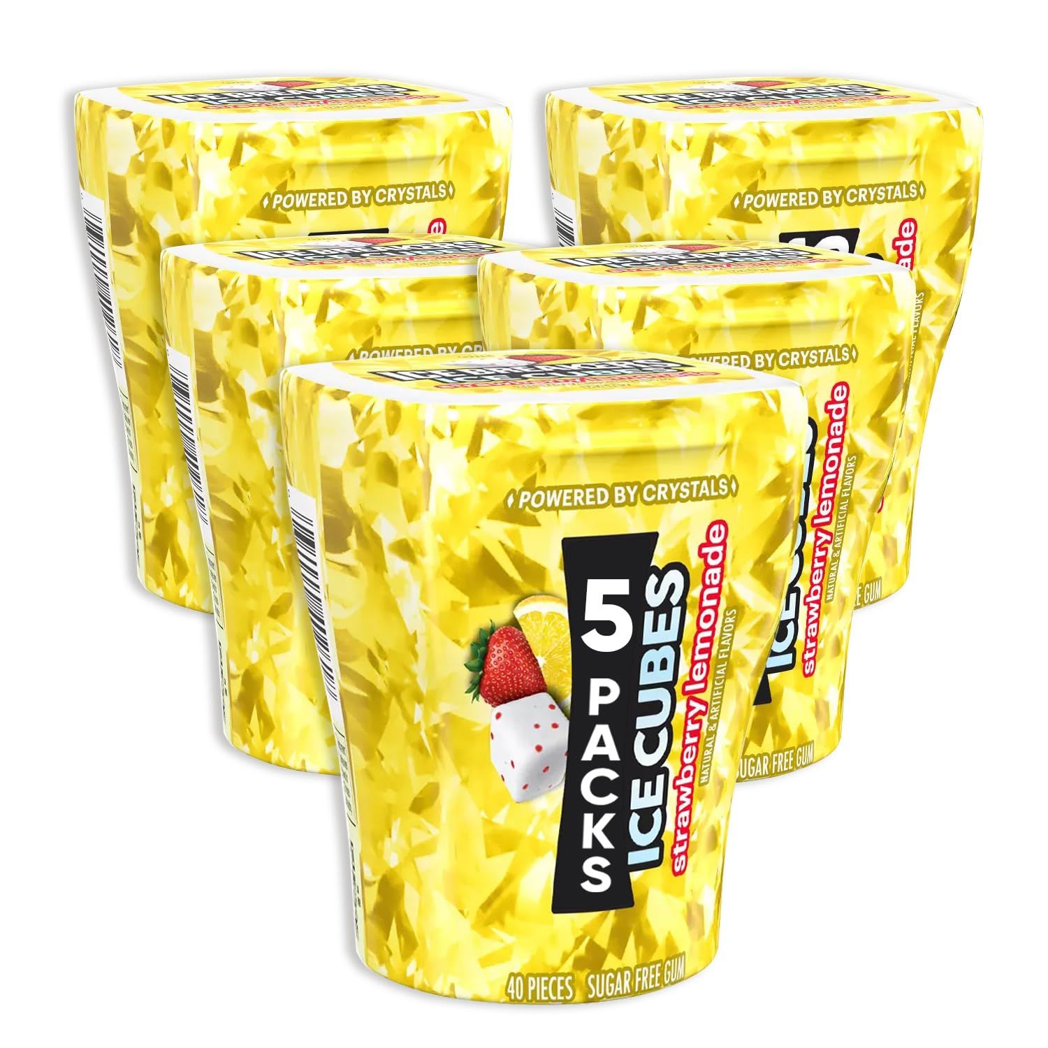 Cubes Strawberry Lemonade 3.24oz - Sugar Free Chewing Gum Bottles 40 pieces 5 packs - Perfect for Keeping in a Backpack, Car Cup Holder, Snack Drawer at Work