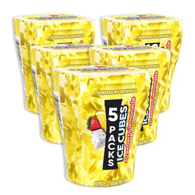 Cubes Strawberry Lemonade 3.24oz - Sugar Free Chewing Gum Bottles 40 pieces 5 packs - Perfect for Keeping in a Backpack, Car Cup Holder, Snack Drawer at Work