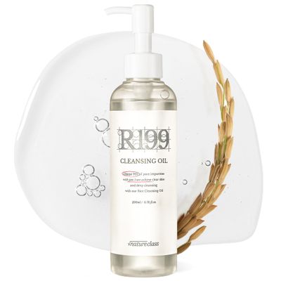 NATURECLASS R199 Rice Cleansing Oil- Fast Emulsification, Pore-Cleansing, Blackhead Removal without Clogging Pores, Makeup Dissolving, and Hydrating Formula, Korean Skincare 6.76 Fl Oz