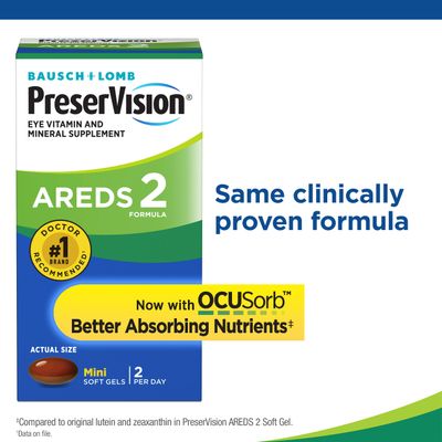 PreserVision AREDS 2 Formula Multivitamin, Eye Vitamin and Mineral Supplement with Lutein &amp; Zeaxanthin From Bausch Lomb, 60 Soft Gels (MiniGels)