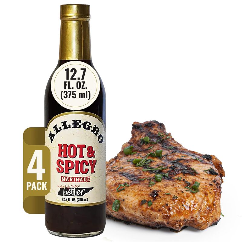 ALLEGRO - The Marinate Everything Marinades Perfect Marinades for Meat &amp; Veggies Marinade for Grilling, Roasting &amp; Cooking Kosher &amp; Gluten Free 12.7 Oz (Pack of 4) - Hot &amp; Spicy