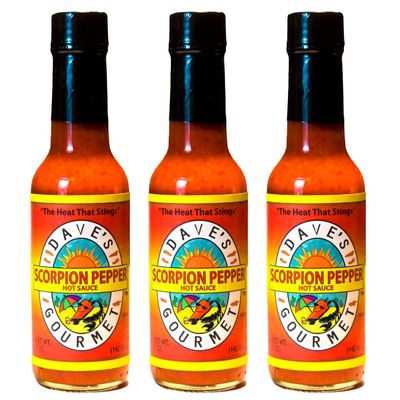 Dave&#39;s Gourmet Scorpion Pepper Hot Sauce - Fiery Addition to Dips Sauces and Soups - 3 Bottles