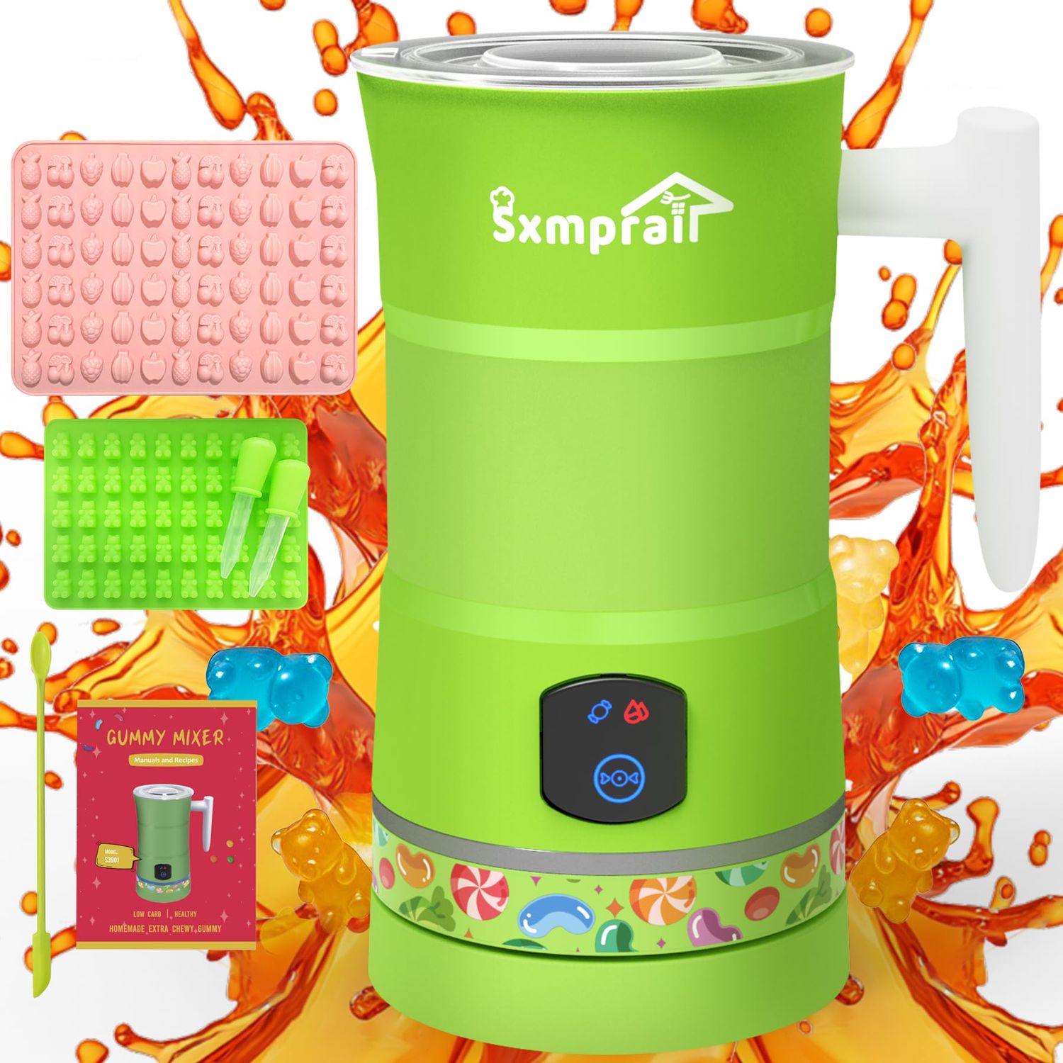 Gummy Candy Maker Mixer, Infused Herb Edible Gummy Machine, Gummy Making Kit, DIY Gummy, Include 1 Bear Gummy Mold, 2 Dropper, 1 Fruit Mold&amp;1 Mixing Stick Five-Years Free Replacement(Green)