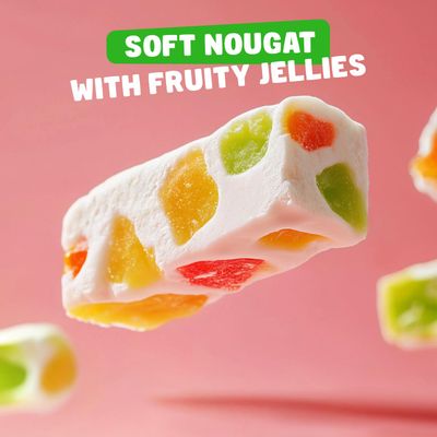 JUJUBE NOUGAT Candy 1 lb - with Jelly Fruit Pieces, No Trans Fats, No Additives, Gluten Free, Individually Wrapped, Bulk Soft Candies in Resealable Bag
