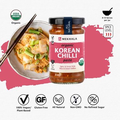 Mekhala Organic Korean Chili Cooking Paste, Condiment, Stir Fry. VEGAN. GLUTEN-FREE. Versatile. HOT (3.53oz)