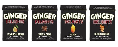 Ginger Delights Four Flavor Variety Pack Genuine Ground Ginger Root, Natural Flavors Kosher Certified, Vegan, Gluten Free Aspartame &amp; Xylitol Free 30 Count Tin (Pack of 12)