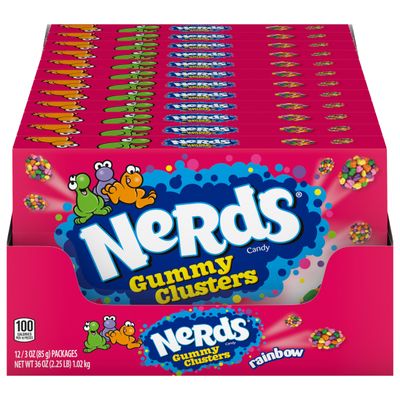 Nerds Gummy Clusters Candy, Rainbow, 3 Ounce Movie Theater Candy Boxes (Pack of 12)
