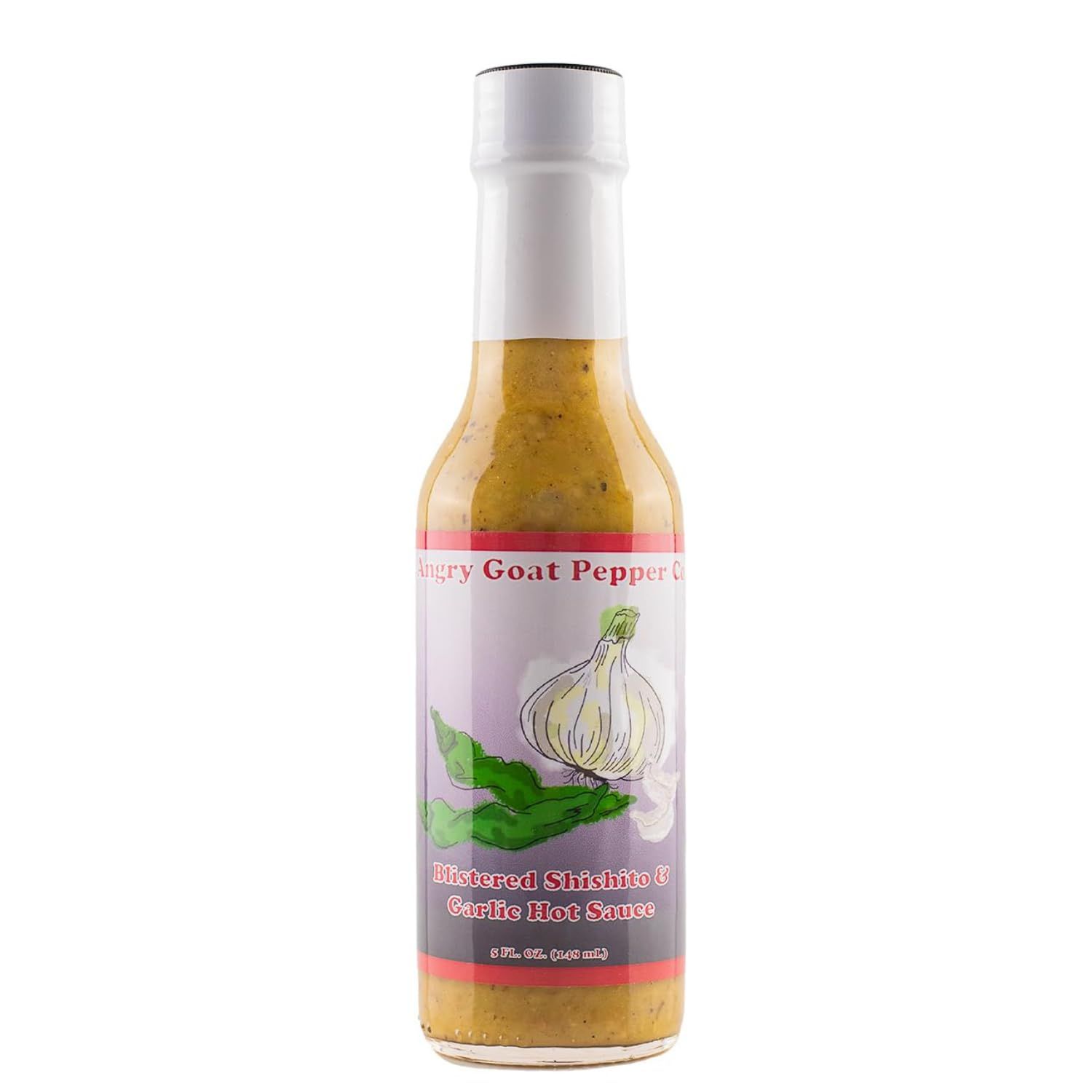 Blistered Shishito &amp; Garlic by Angry Goat Pepper Co, Mild Heat Hot Sauce With Flavors of Shishito Peppers &amp; Green Jalapenos, Made With All Natural Ingredients, 5 fl oz Bottle (1-Pack)