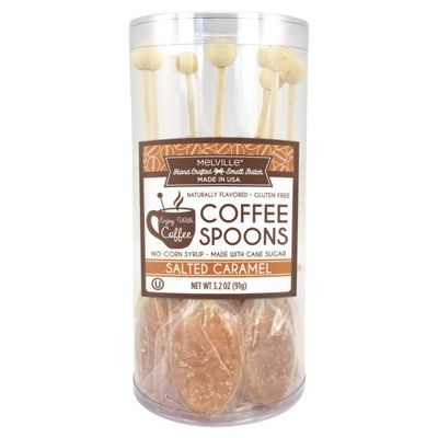 Melville Candy Gourmet Coffee Spoons - Naturally Flavored Stirrers for Beverages - Sweetened Salted Caramel, 8 Count