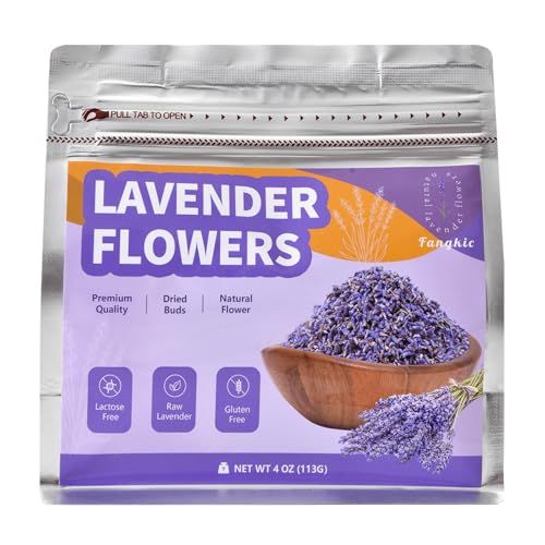 Fangkic Dried Culinary Lavender Flowers - Food Grade Lavender Buds(4 oz), for Tea, Baking, Potpourri, Home Fragrance &amp; Sachets, Edible Flowers - Gluten Free