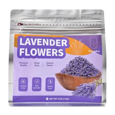 Fangkic Dried Culinary Lavender Flowers - Food Grade Lavender Buds(4 oz), for Tea, Baking, Potpourri, Home Fragrance &amp; Sachets, Edible Flowers - Gluten Free