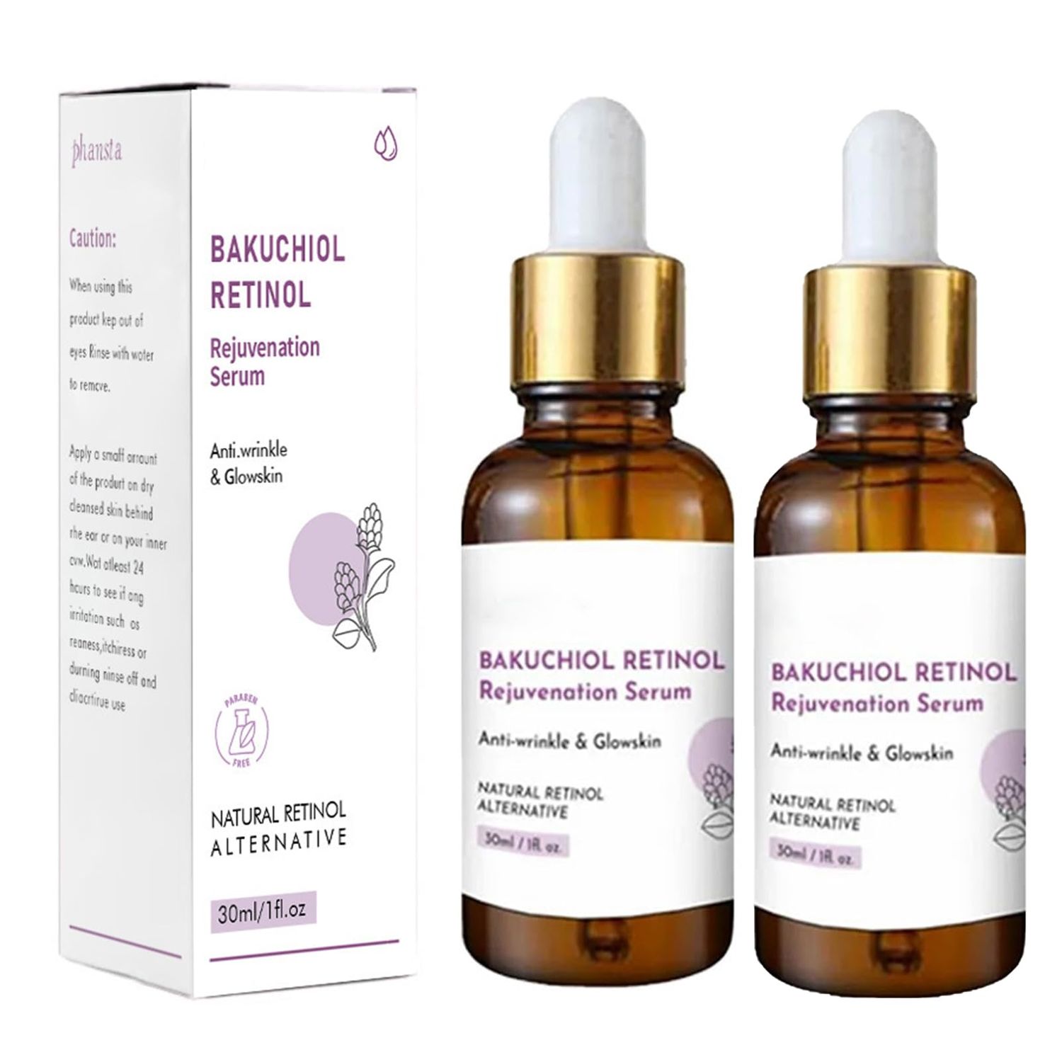 2PCS Bakuchiol Retinol Rejuvenation Serum, Bakuchiol Retinol Serum Korean, Bakuchiol Serum For Anti Aging &amp; Wrinkle, Korean Retinol Serum For Glow Skin, For All Skins (2PCS)
