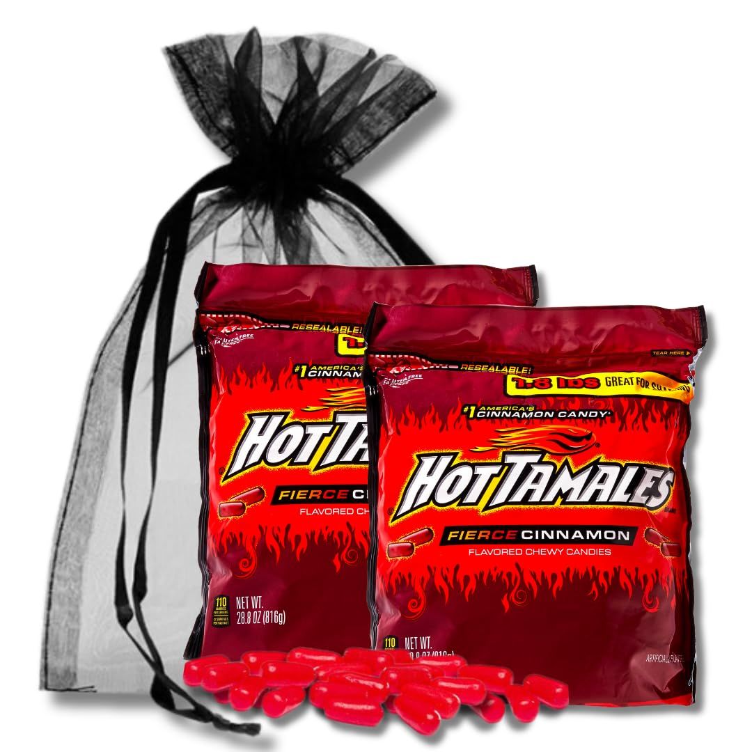 Mike &amp; Ike Bulk Bag Gifts - 1.8 LB Resealable Bags By Lyza&#39;s Sweets &amp; Treats (Pack of 2, Hot Tamales - Fierce Cinnamon)