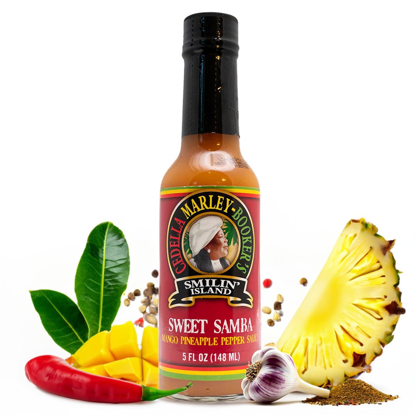 Sweet Samba Mango Pineapple Hot Sauce by Cedella Marley Booker&#39;s Smilin Island Foods - Sweet &amp; Mild 1 Bottle 5-Ounces