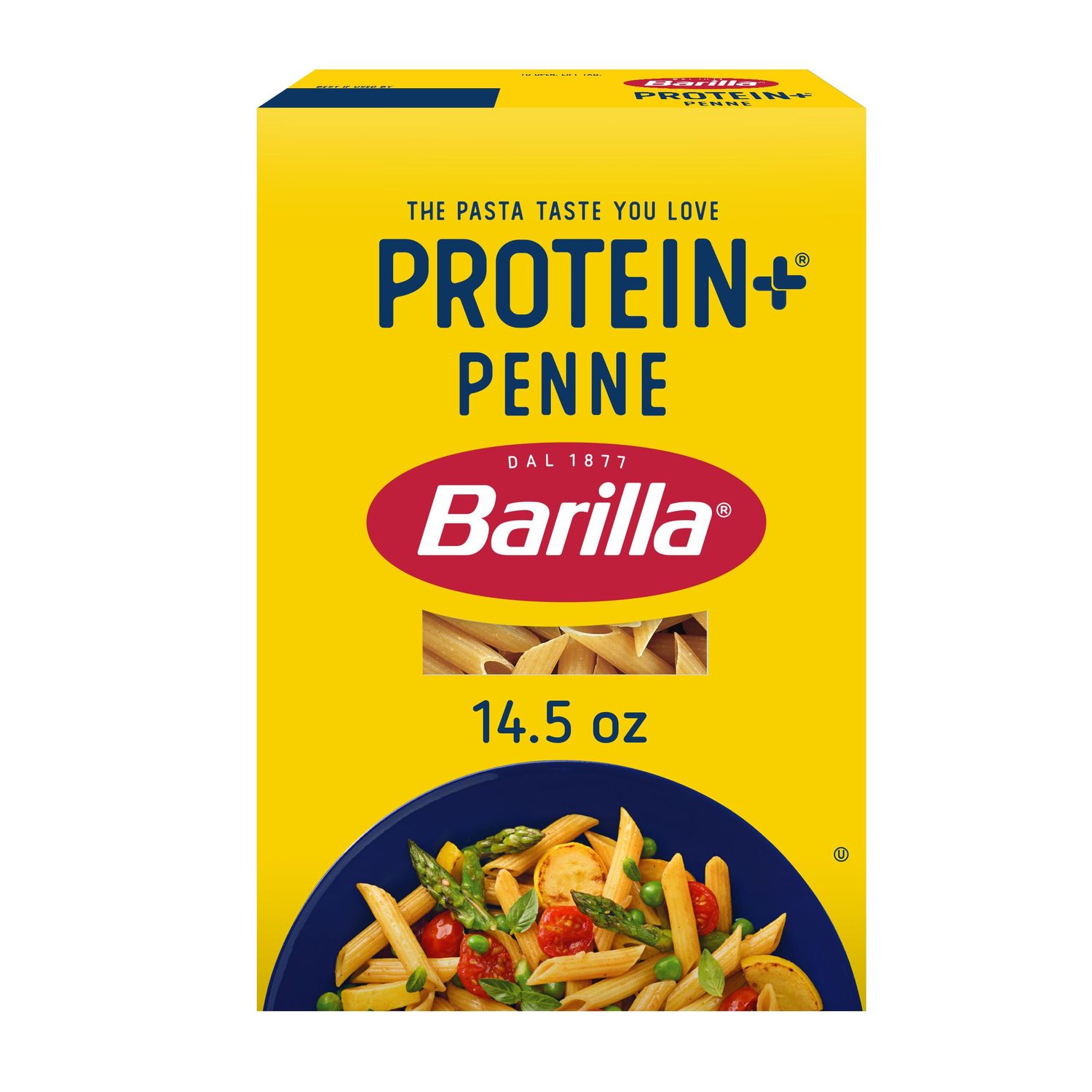 BARILLA Protein (Plus) Penne Pasta - Protein from Lentils, Chickpeas &amp; Peas - Good Source of Plant-Based Protein - Protein Pasta - Non-GMO - Kosher Certified - 14.5 Ounce Box (7 Servings per Box)