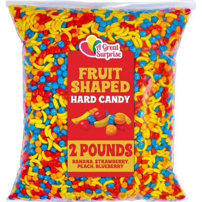 Fruit Shaped Candies - 2 Pounds - Lunar New Years Treats - Unwrapped Gumball Machine Refills - Banana, Strawberry, Peach, Blueberry Flavors