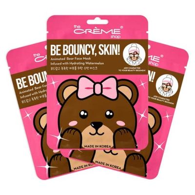 The Crme Shop Animated Miss Bear Face Mask, Hydrating Korean Sheet Mask with Watermelon (Set of 3)