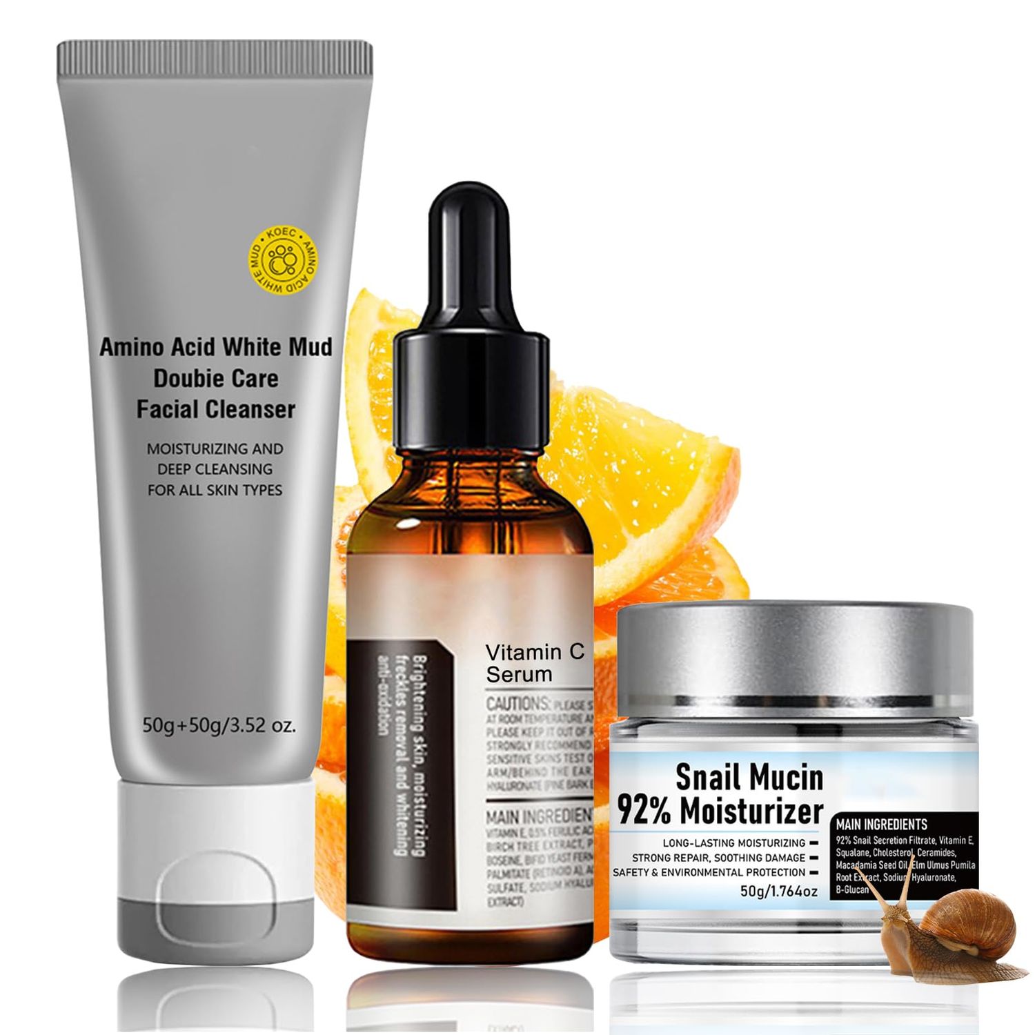 Crema Baba De Caracol Original, All About Snail Mucin Korean Skin Care Set, Snail Mucin Kit Vitamin C Facial Serum, Snail Mucin 92% Moisturizer, Amino Acid White Mud Facial Cleanser, Skin Care Gift
