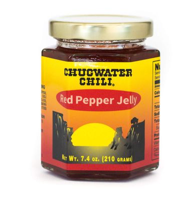 Chugwater Chili Red Pepper Jelly is a Sweet &amp; Savory Red Pepper Spread with a Hint of Smokey Flavour Red Pepper Jam Wyoming State Championship Chili 7.4 oz Bottle