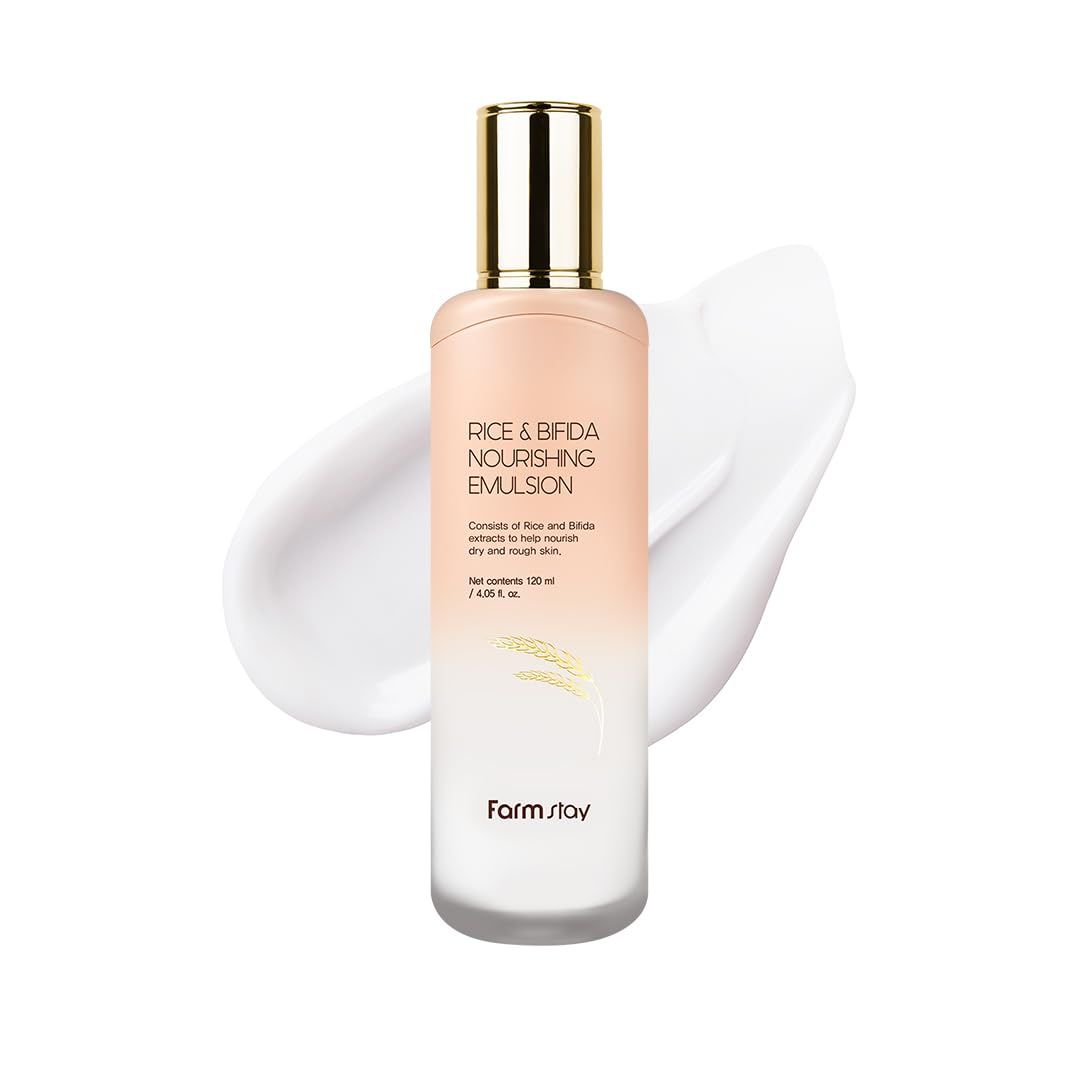 FARMSTAY Rice &amp; Bifida Nourishing Emulsion, Dark Spots Correcting Remover with Niacinamide, Hydrating &amp; Smoothing Rice Moisturizer for Glow Skin, for Women &amp; Men, Korean Skin Care, 4.05 Fl. Oz.