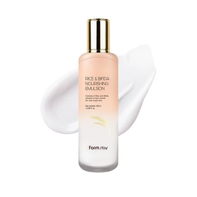 FARMSTAY Rice &amp; Bifida Nourishing Emulsion, Dark Spots Correcting Remover with Niacinamide, Hydrating &amp; Smoothing Rice Moisturizer for Glow Skin, for Women &amp; Men, Korean Skin Care, 4.05 Fl. Oz.