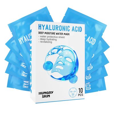 HUNGRY SKIN Hyaluronic Acid Face Deep Hydrating Cloth Mask For All Skin Types - 10 pack