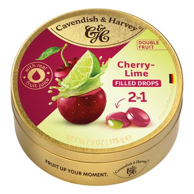Cavendish &amp; Harvey Double Fruit Drops - Cherry with Lime Filling 175g 6 ounce Tin