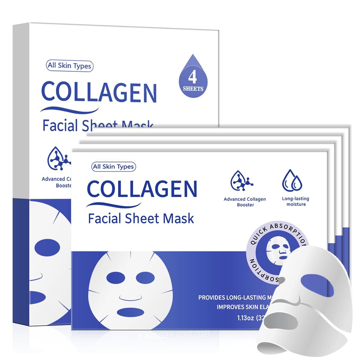 Collagen Face Mask - Deep Hydration &amp; Pore Tightening Facial Mask Set- Bio-Collagen Real Deep Overnight Mask for Womens Skincare