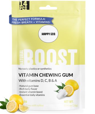 Multivitamin Xylitol Gum (56pcs) - Sugar Free Natural Chewing Gum with Vitamins A,B6,C &amp; D - Aspartame Free, All Natural, Vegan, Gluten Free, Keto - Lemon