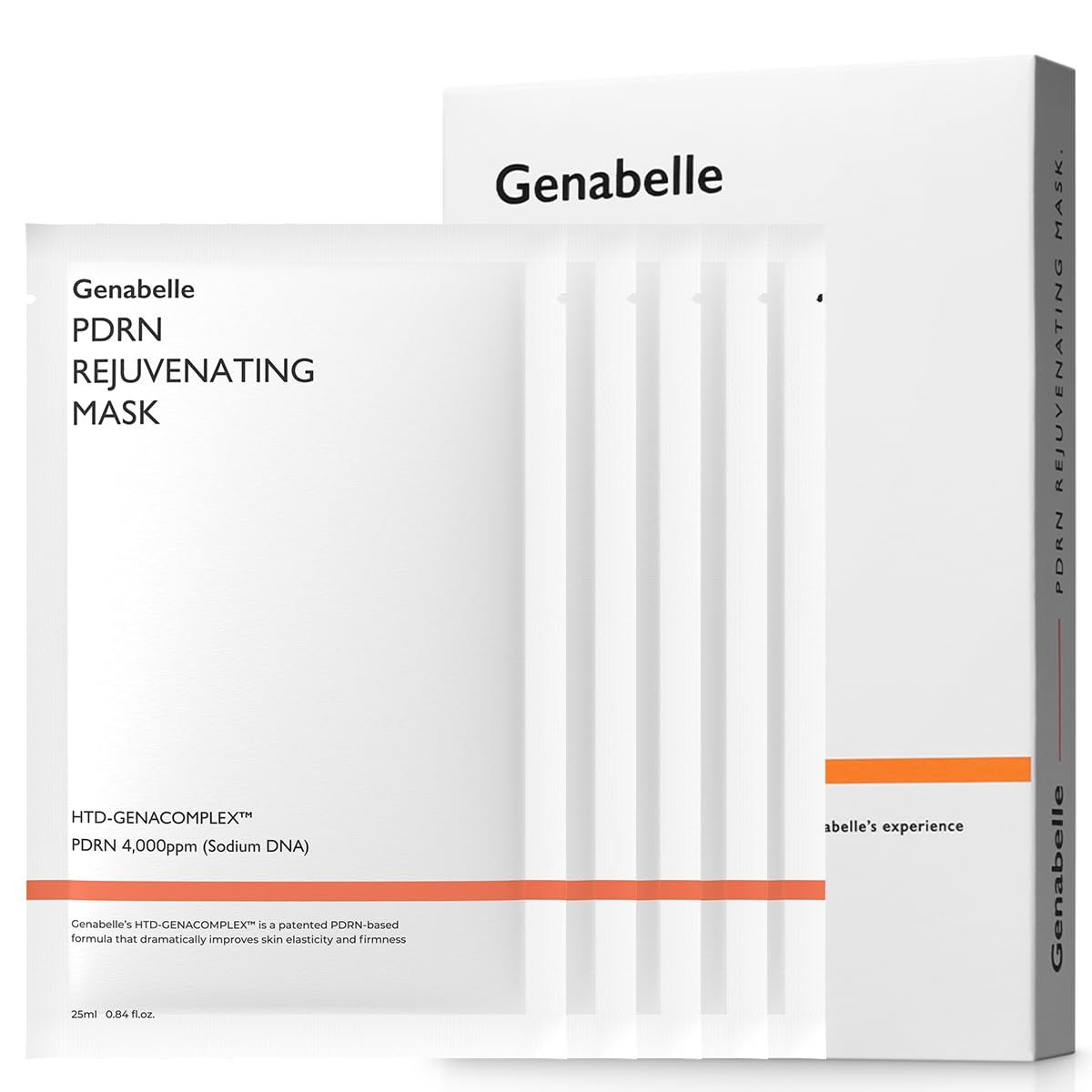 Genabelle PDRN Rejuvenating Mask Sheet - Lightweight Glass Skin &amp; Toning Mask Sheet wth PDRN, Niacinamide, Hyaluronic Acid, To Deeply Hydrate, Cool, and Visibly Plump the Skin, 0.84 fl oz 5ea